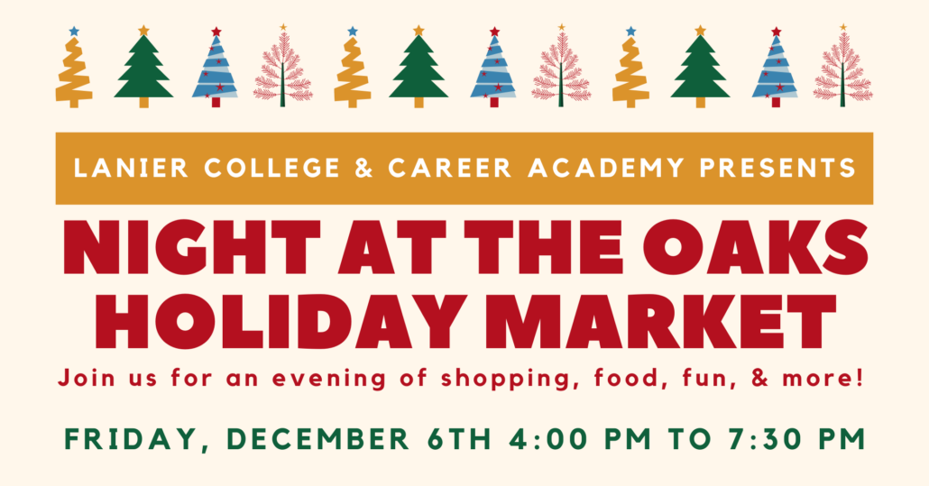 Night at the Oaks Holiday Market is on December 6th from 4:00 PM to 7:30 PM