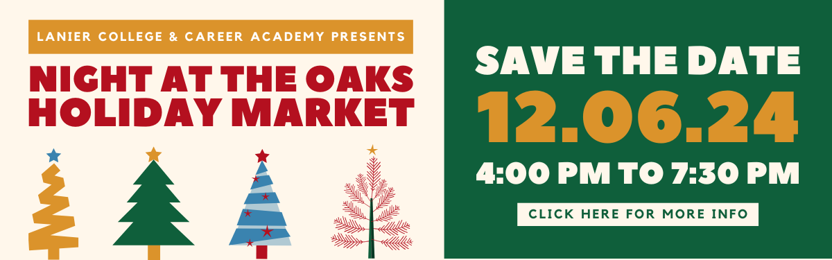 Night at the Oaks Holiday Market
Save the date. December 8, 2023 from 4:00 PM to 7:30 PM. 